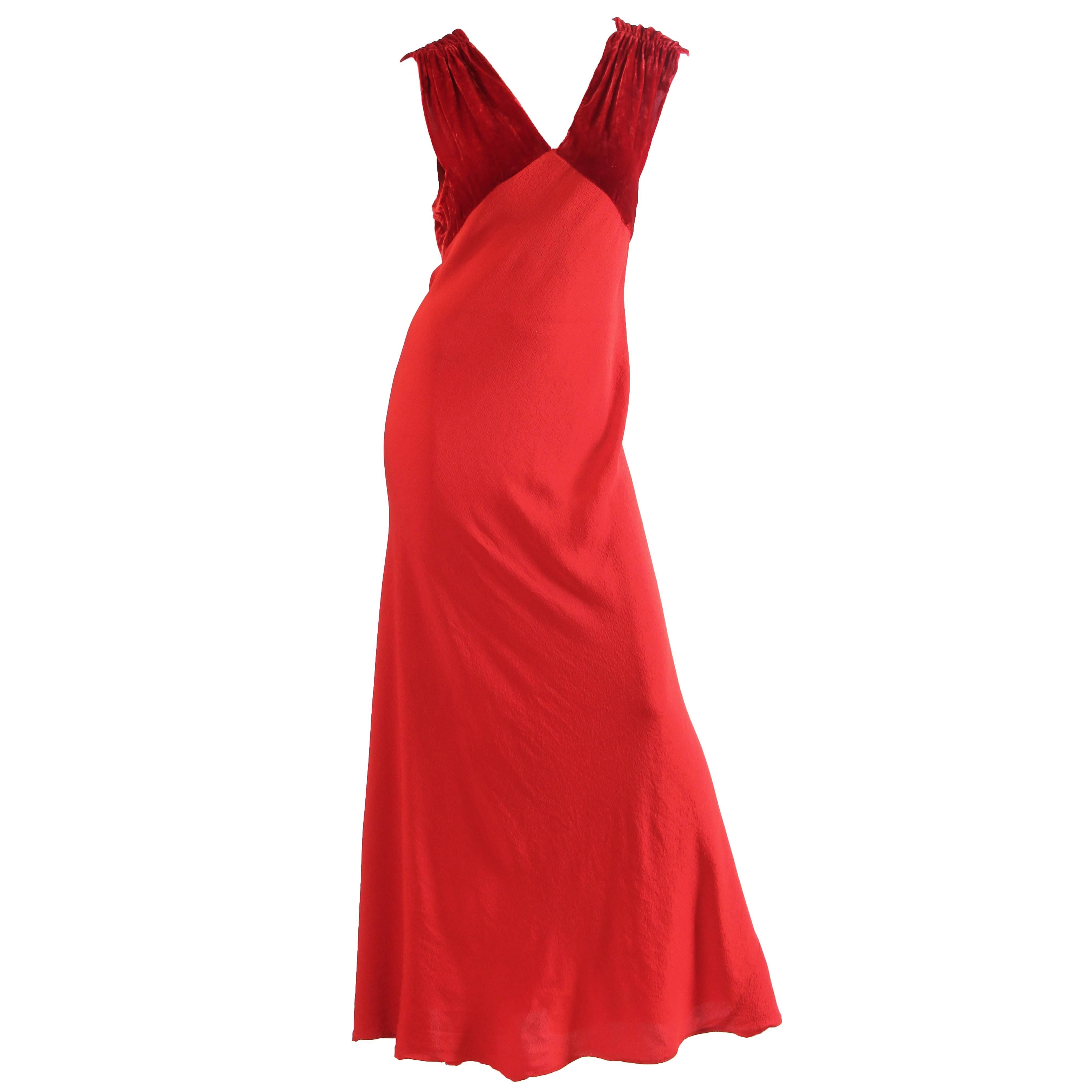1930s Backless Red Bias Cut Gown