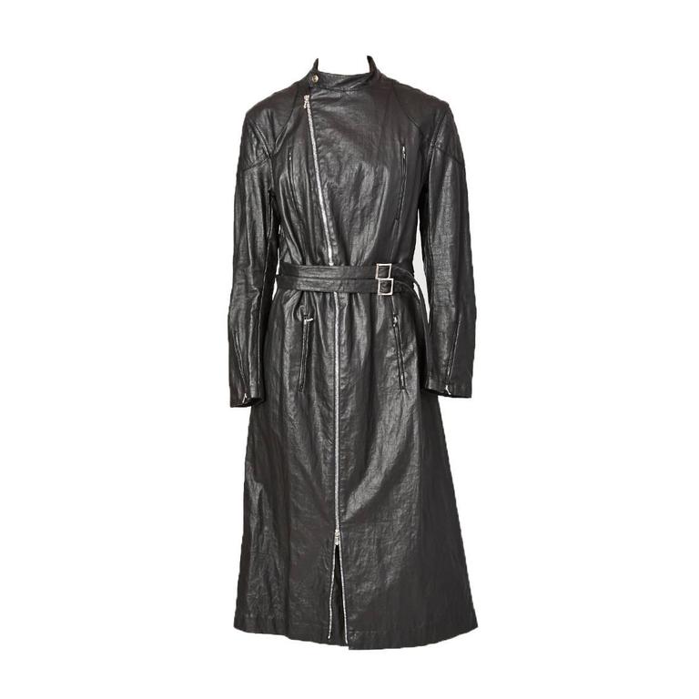 John Galliano For Dior Belted Waxed Linen Coat For Sale at 1stdibs