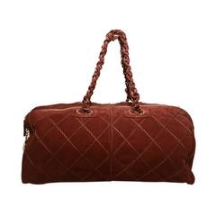 Chanel Maroon Suede Quilted Leather Duffel Tote Bag