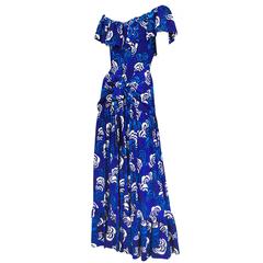 Yves Saint Laurent Blue Geometric Floral Gown