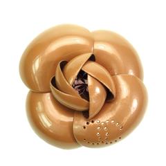 Chanel Nude Color Camellia Pin CC Brooch Large