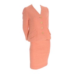 Guy Laroche Traje Vintage Falda Blazer Naranja Amarillo Rosa