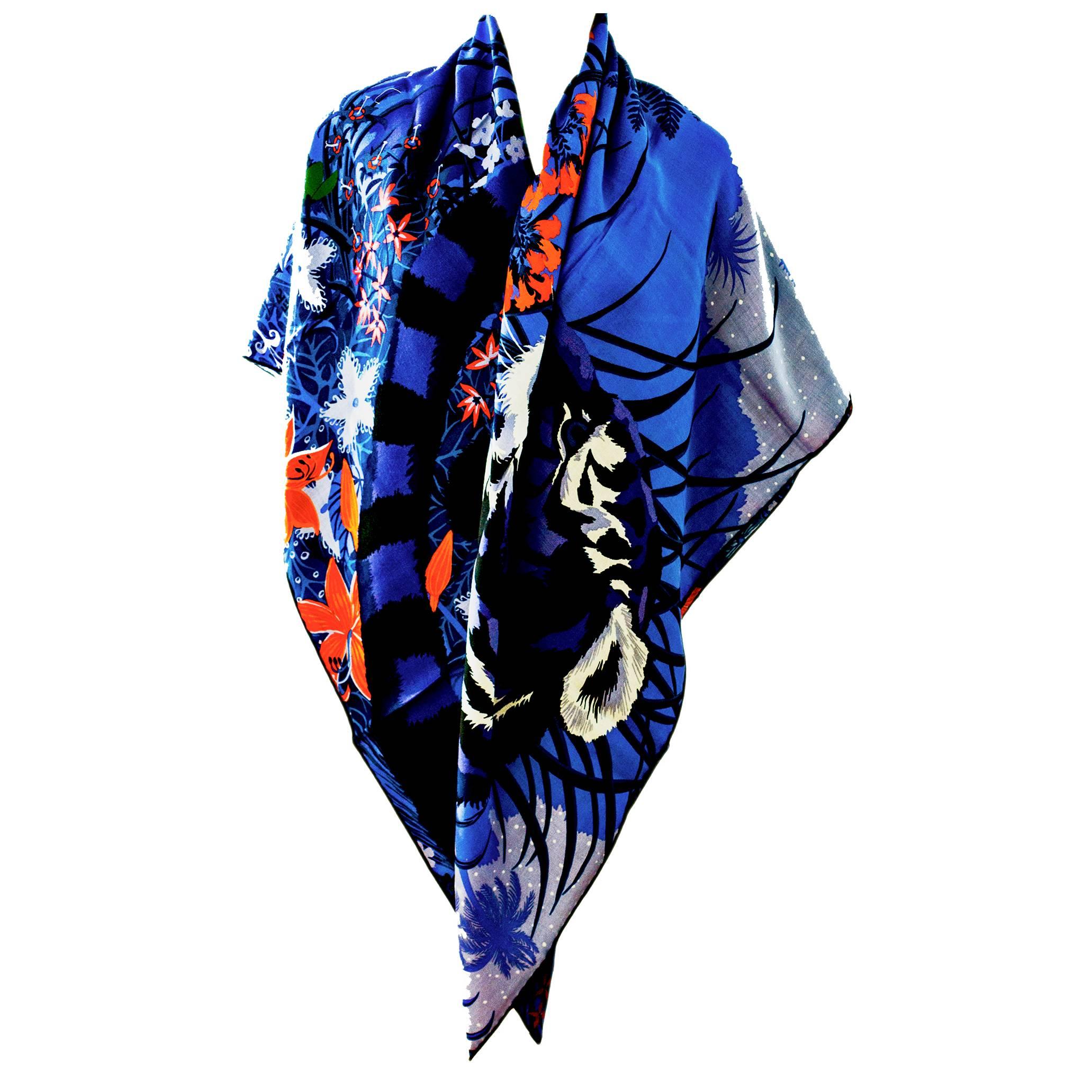 Hermes Tyger Tyger Lavande Cashmere Silk Shawl Scarf 