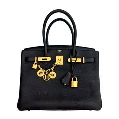 Hermes Prunoir Off Black Raisin 30cm Birkin Gold GHW Bag Satchel Gorgeous