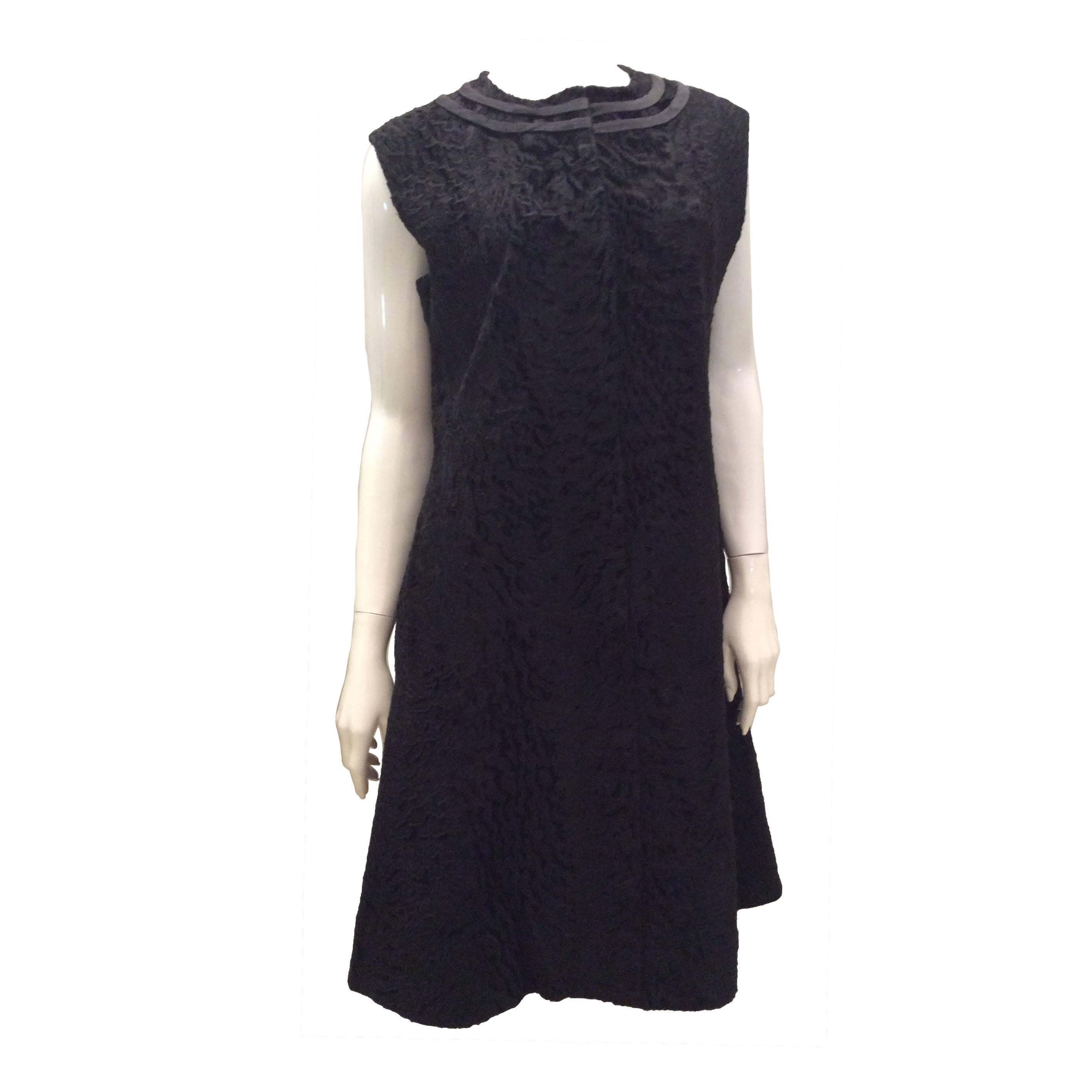 Beautiful 1960's Genuine Persian Lamb Black Dress - Rare - 8 -14 For Sale