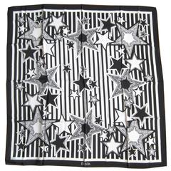 1980s Black & White Stars New old Stock Silk Escada Scarf 3