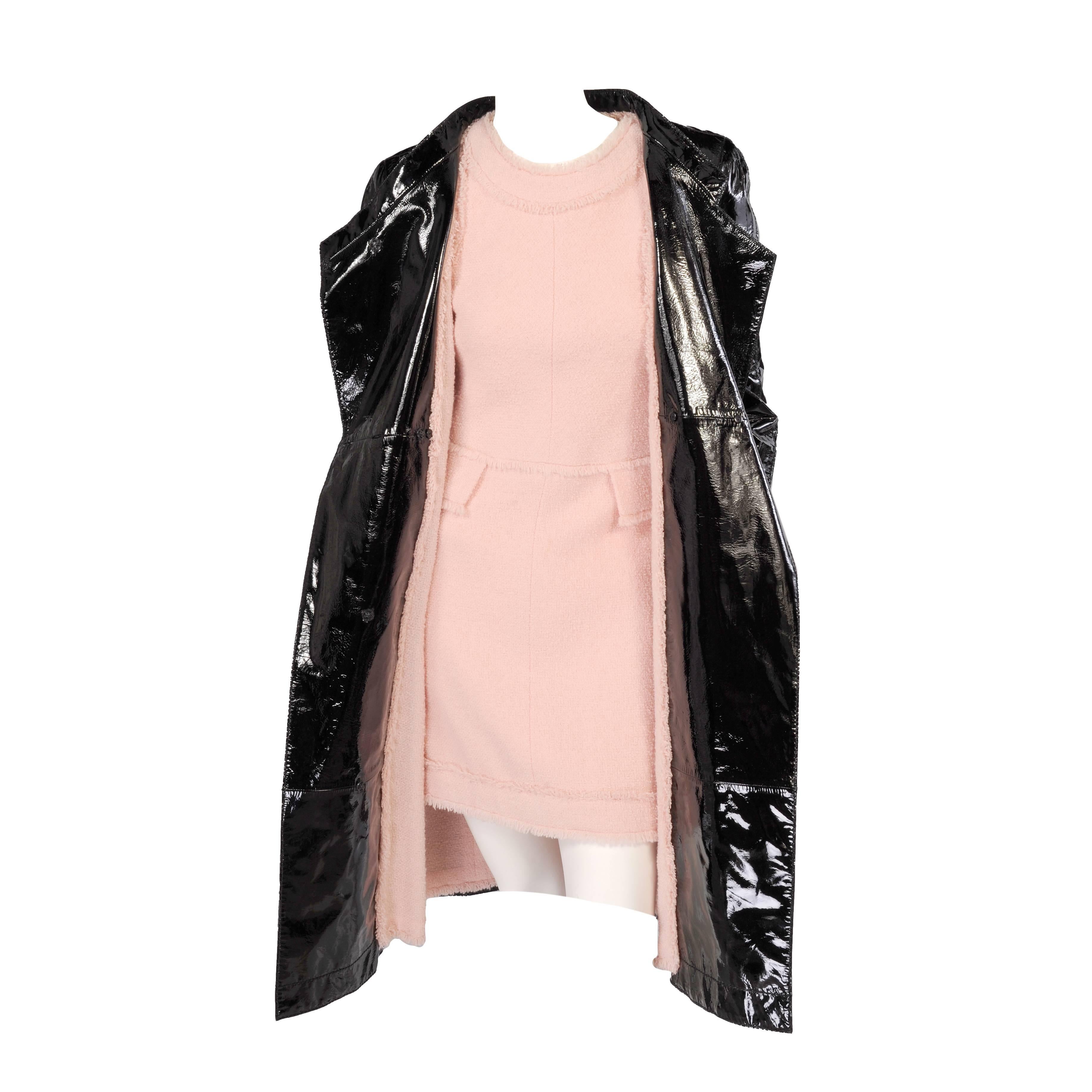 Chanel Haute Couture Patent Leather Coat & Matching Pink Boucle Dress
