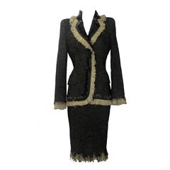 Alexander McQueen 2010 Fischgräten-Tweed Distressed Ruffle Rock Jacke Anzug