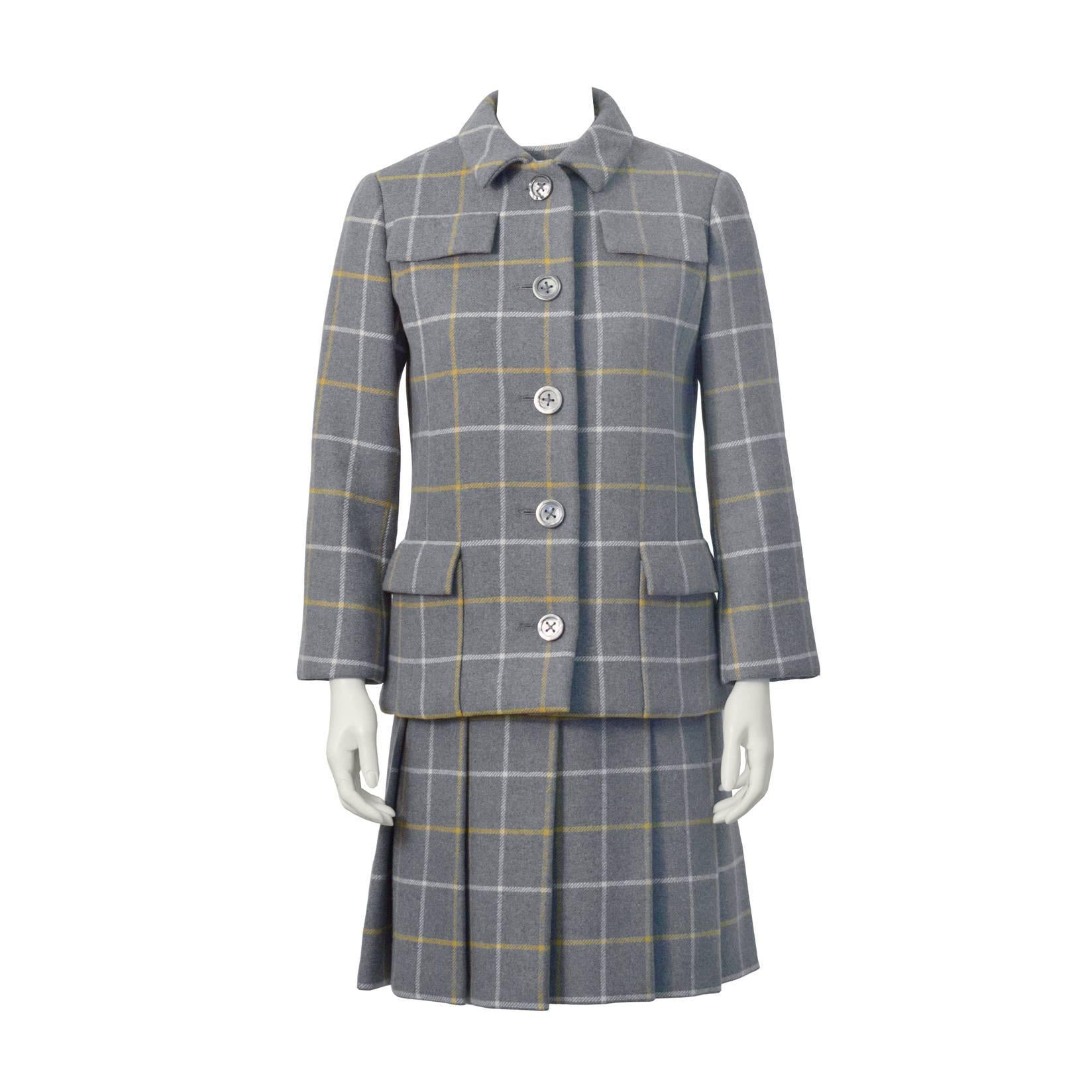 Anonymes Windowpane-Kleid und Jacke aus den 1960er Jahren im Angebot