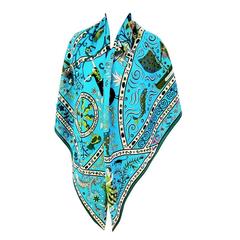 Hermes Turquoise Vert Peuple Du Vent Cashmere Silk GM Shawl Rare Coloration