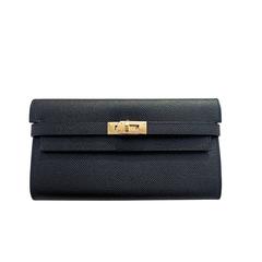 Hermès Black Epsom Permabrass Kelly Long Wallet Clutch Super Rare