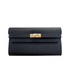 Hermes Black Epsom Permabrass Kelly Long Wallet Clutch Super Rare