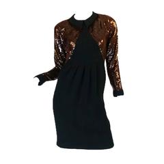 1980s Fine Geoffrey Beene Curved Sequin Fitted Dress