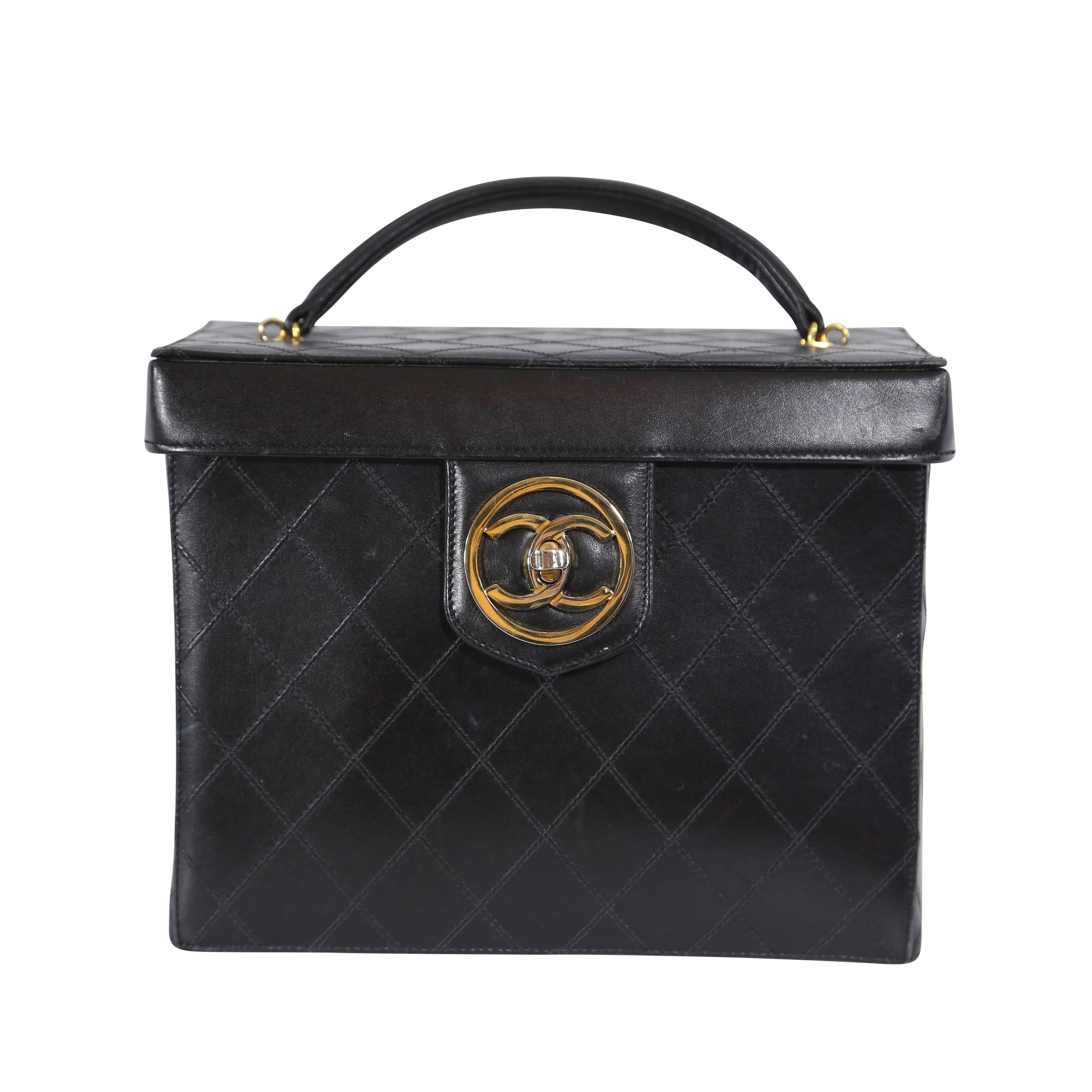 Chanel Black Leather Trunk Case Handbag