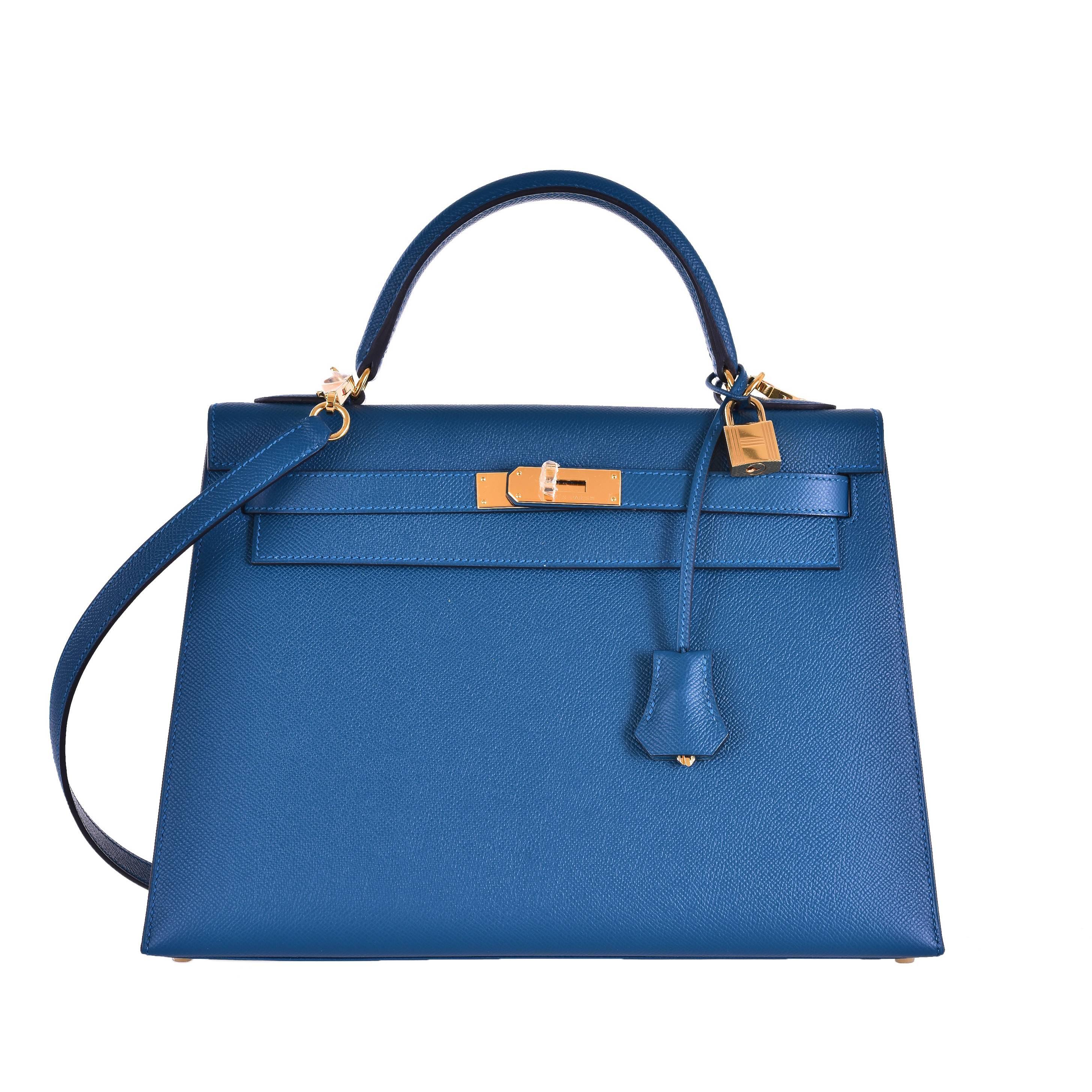 Hermès Kelly 32cm Blaue Colvert Epsom Sellier Gold Hardware Jane Finds