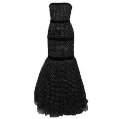 Hattie 1960's Black StraplessTulle Jewelled Gown