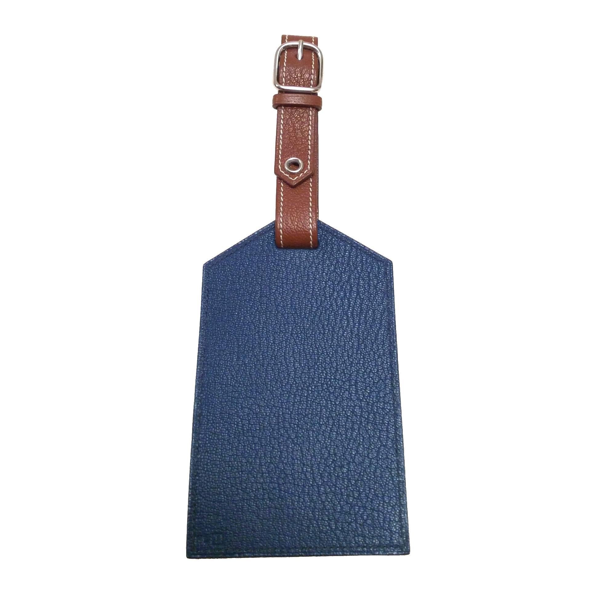 New Hermes Luggage Tag / Bag Charm - Blue and Brown  For Sale