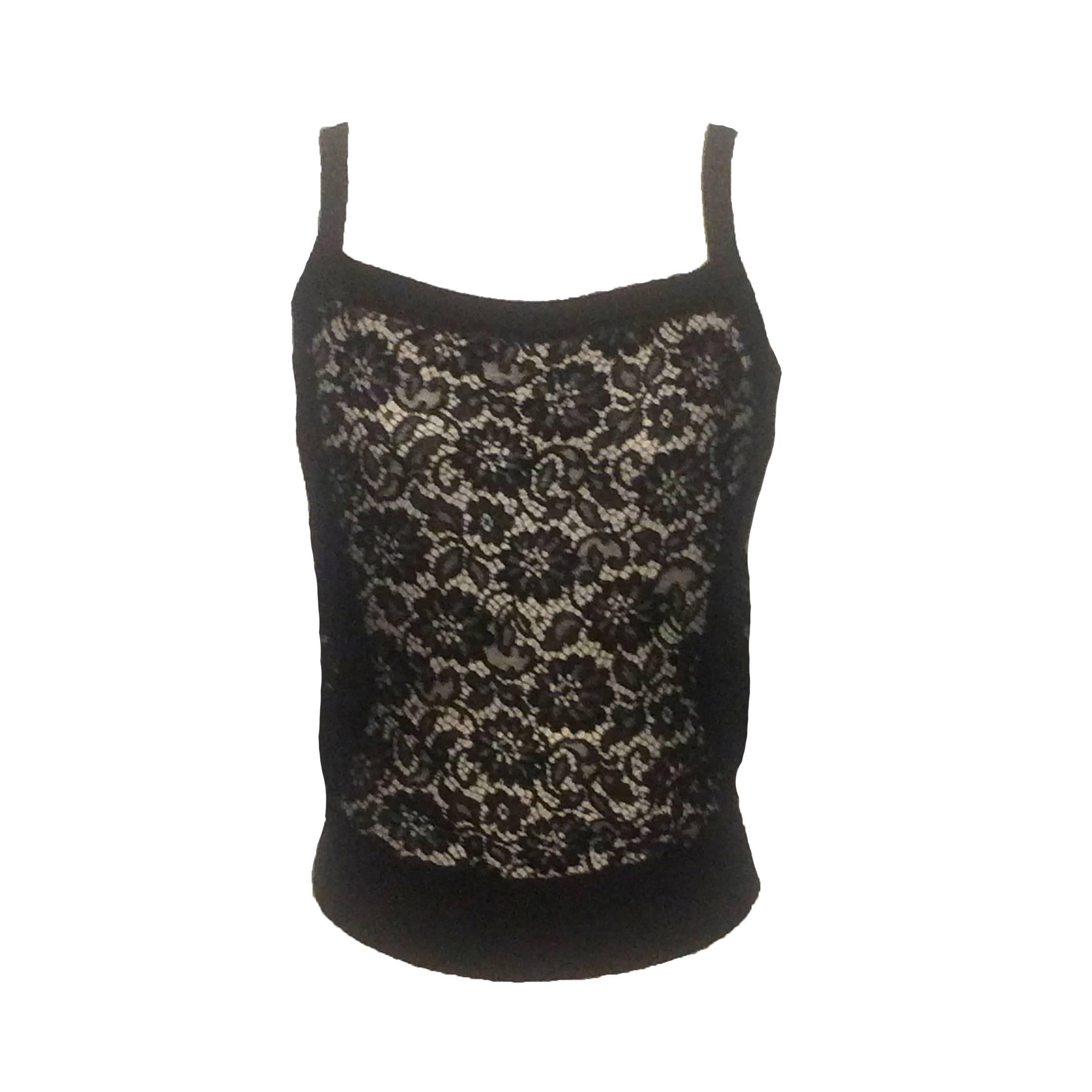 Dolce & Gabbana Sheer Black Lace Front Sweater Tank