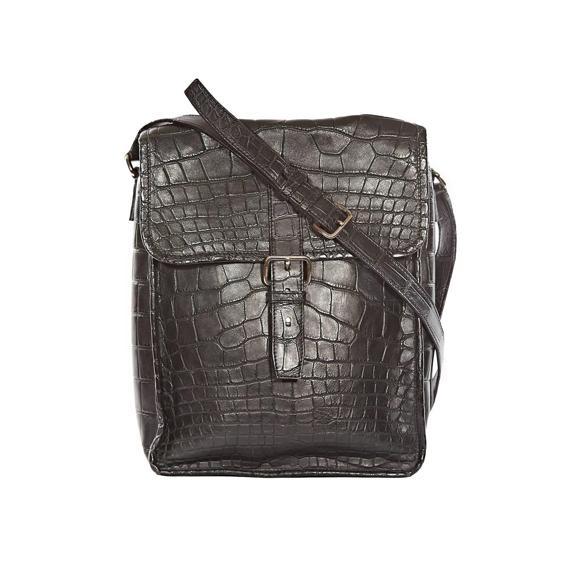 Prada Black Crocodile Crossbody Bag