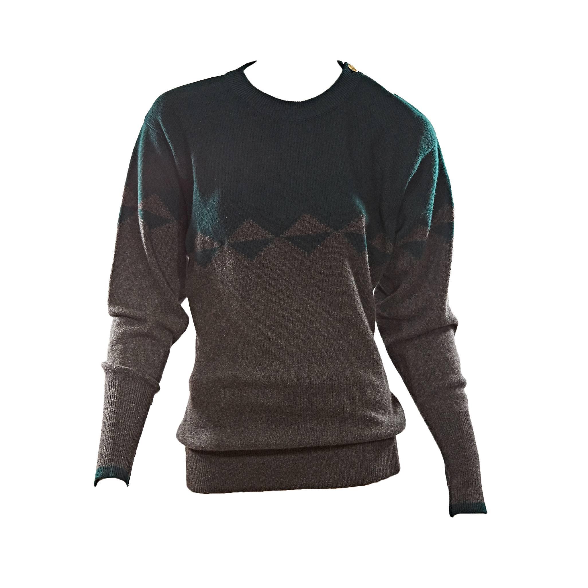 Chanel Green & Grey Cashmere Sweater
