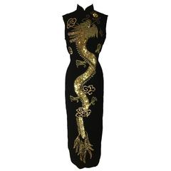 Vintage Red Carpet Worthy 1950's Couture Chinese Dragon Sheath Dress.