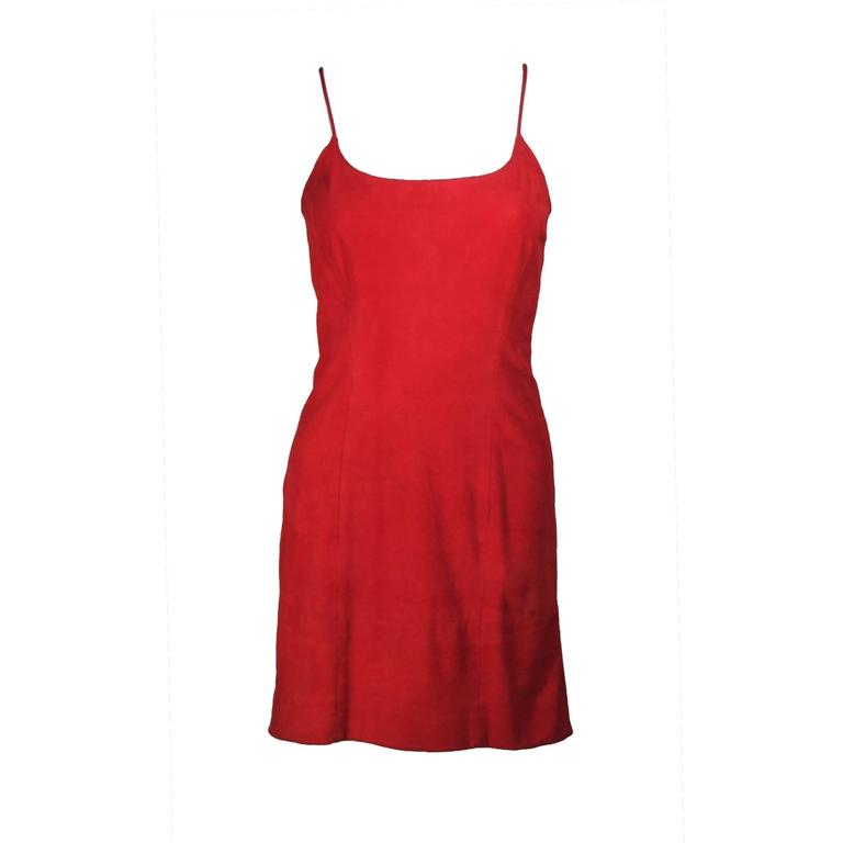 GUCCI Red Suede Spaghetti Strap Dress Size 4-6 For Sale at 1stDibs ...
