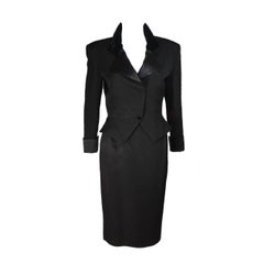 CARVEN BOUTIQUE Black Pintuck Skirt Suit with Velvet and Satin Trim Size 4-6