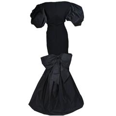 VICTOR COSTA 1980's - 1990's Black Gown with Puff Sleeve Bow Size 12-14 8