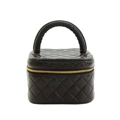 Retro Chanel Black Lambskin Quilted Travel Vanity Cosmetic Case Bag