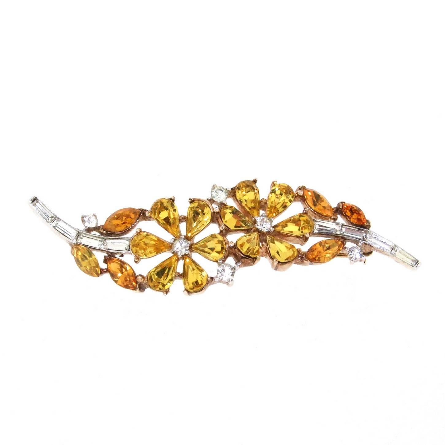 1940s Trifari Yellow Floral Brooch For Sale