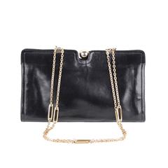 BOTTEGA VENETA Used Black Leather CLUTCH Handbag SHOULDER BAG Chain Strap