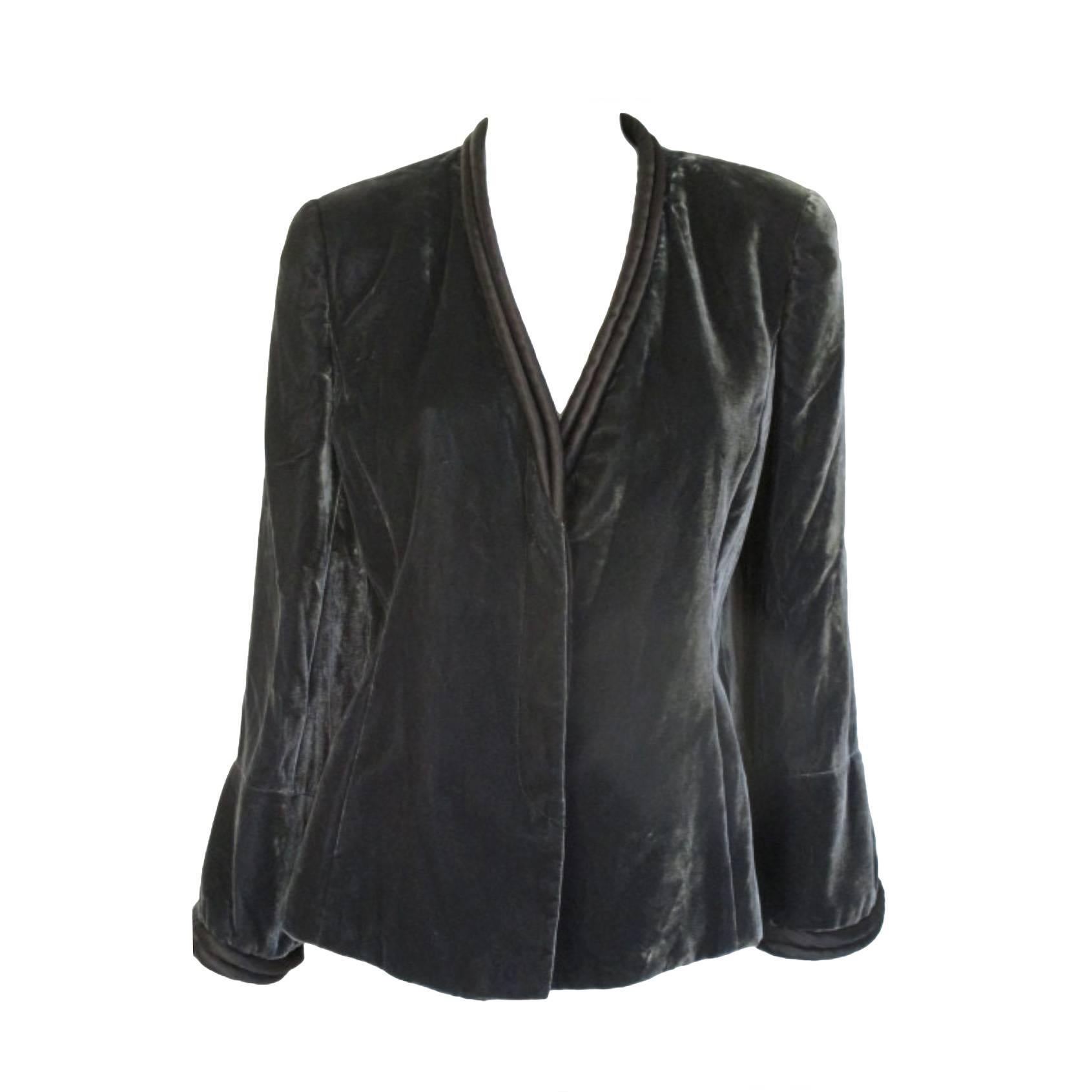 armani collezioni chaqueta de terciopelo gris/plata en venta
