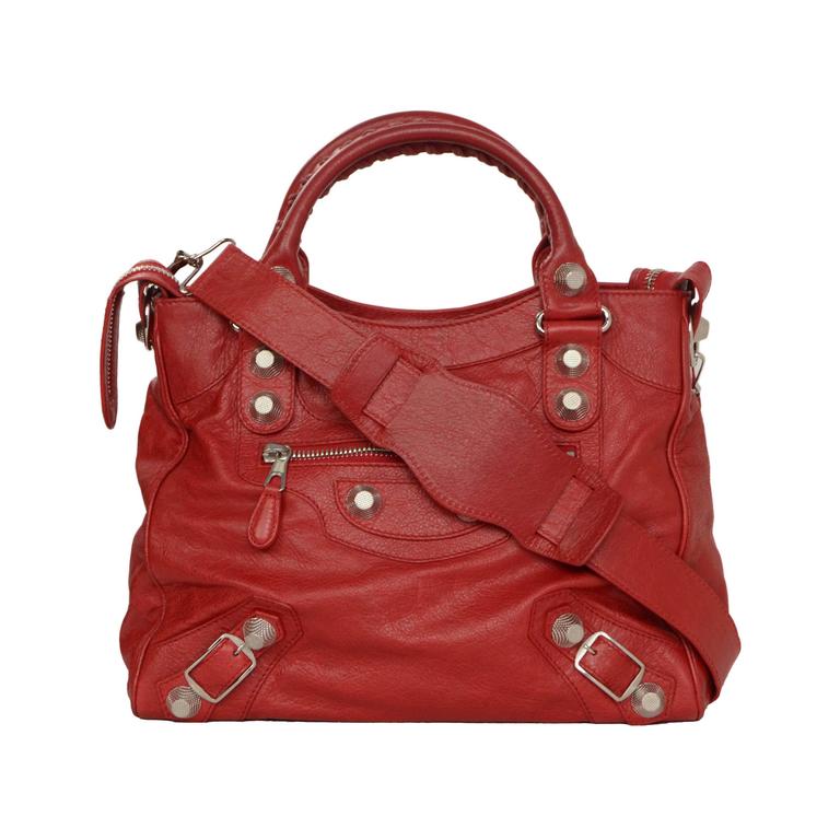 Balenciaga Red Distressed Leather Giant 21 Velo Bag SHW For Sale at ...