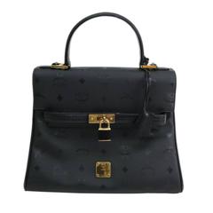 MCM Schwarz Monogramm Gold Hardware Box Kelly Top Handle Satchel Tasche