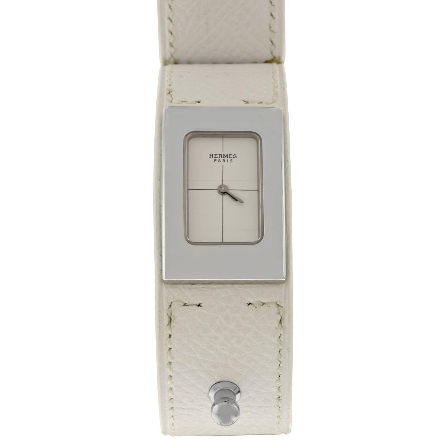  Hermès White Leather Hidden Bracelet Watch