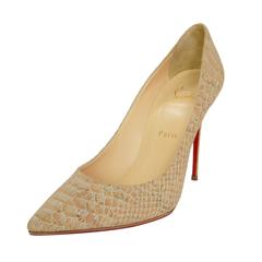 Christian Louboutin Tan Python Printed Cork 'Decollete' Pumps sz 40