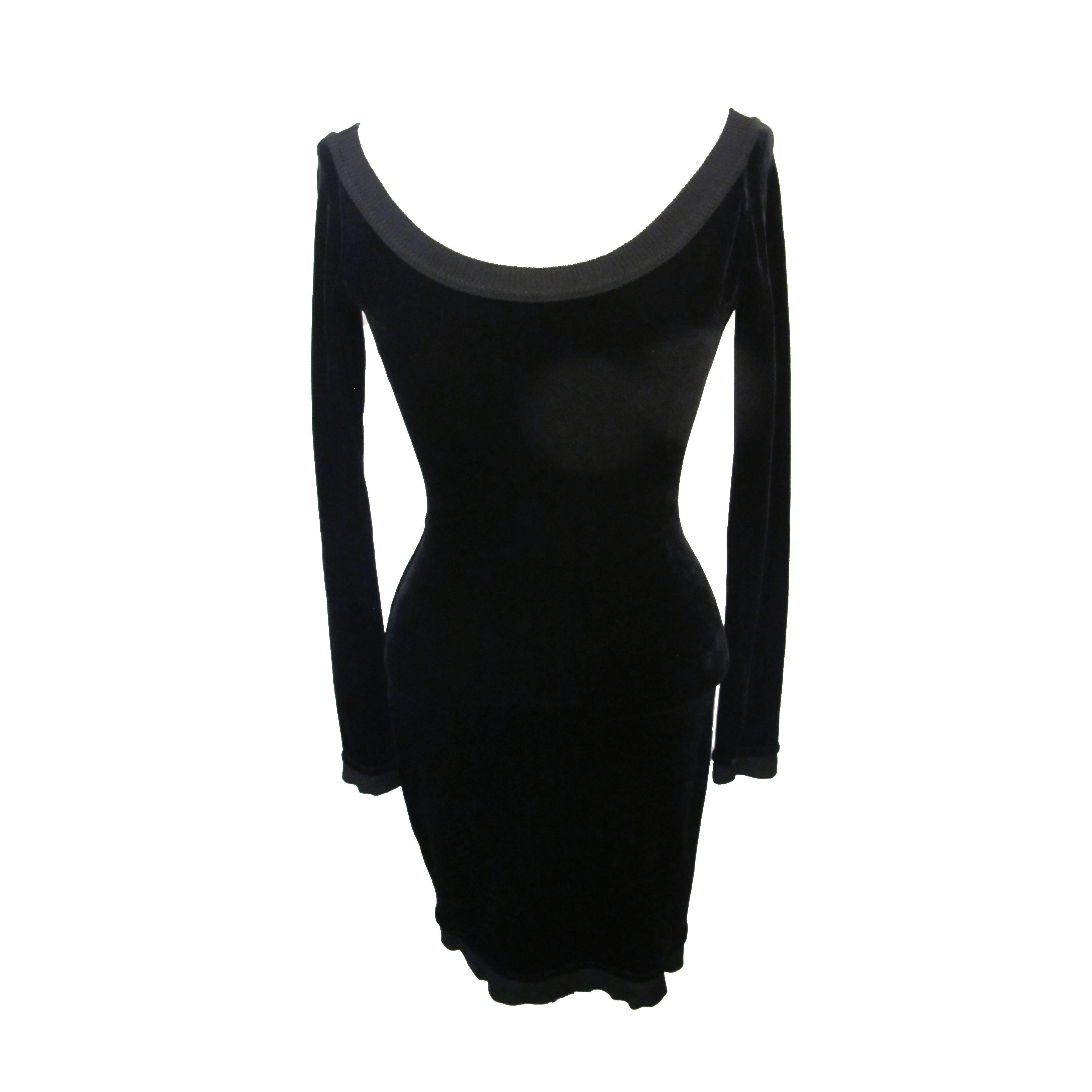 Alaïa Black Velour Long Sleeved Dress For Sale