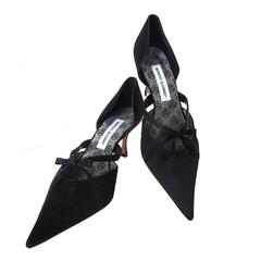 NEW Manolo Blahnik 1950's Inspired Black Satin Evening Shoes