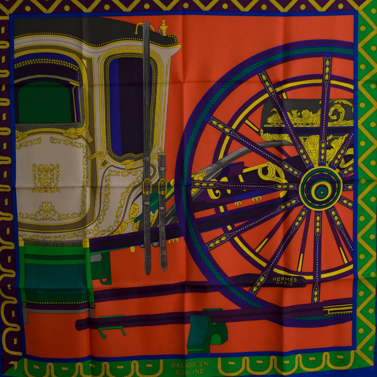 Hermes Carre Twill Balade en Berline Coral, Green, Violet 2015