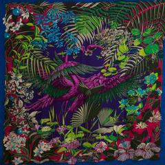Hermes Chale 140cm Flamingo Party Blue, Purple, Green 2015.