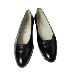Chanel Black Patent Leather Flats with CC