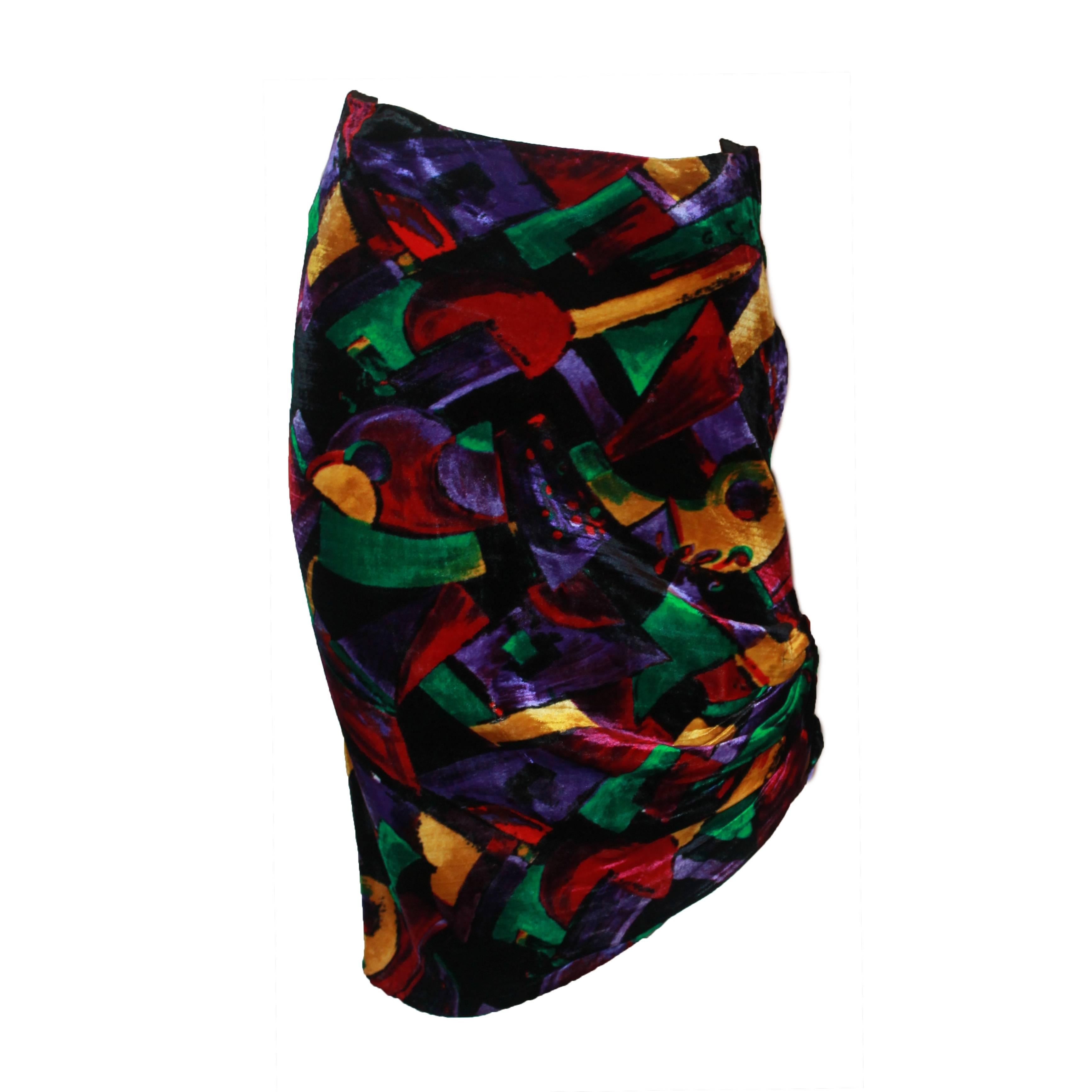Gianni Versace Couture Vintage 1990's Abstract Velvet Skirt - Size 4 For Sale