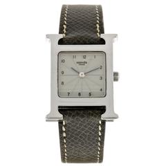 Hermès Stainless Steel H Womens Watch with Leather Strap