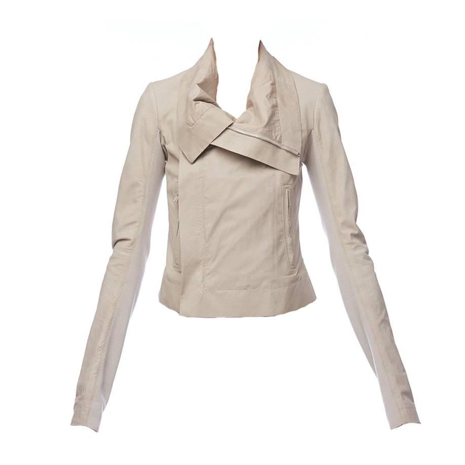Rick Owens Cream Leather Jacket For Sale