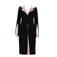 Vintage Balmain 80's Classic Black & Pink Wool Silk Dress with Belt