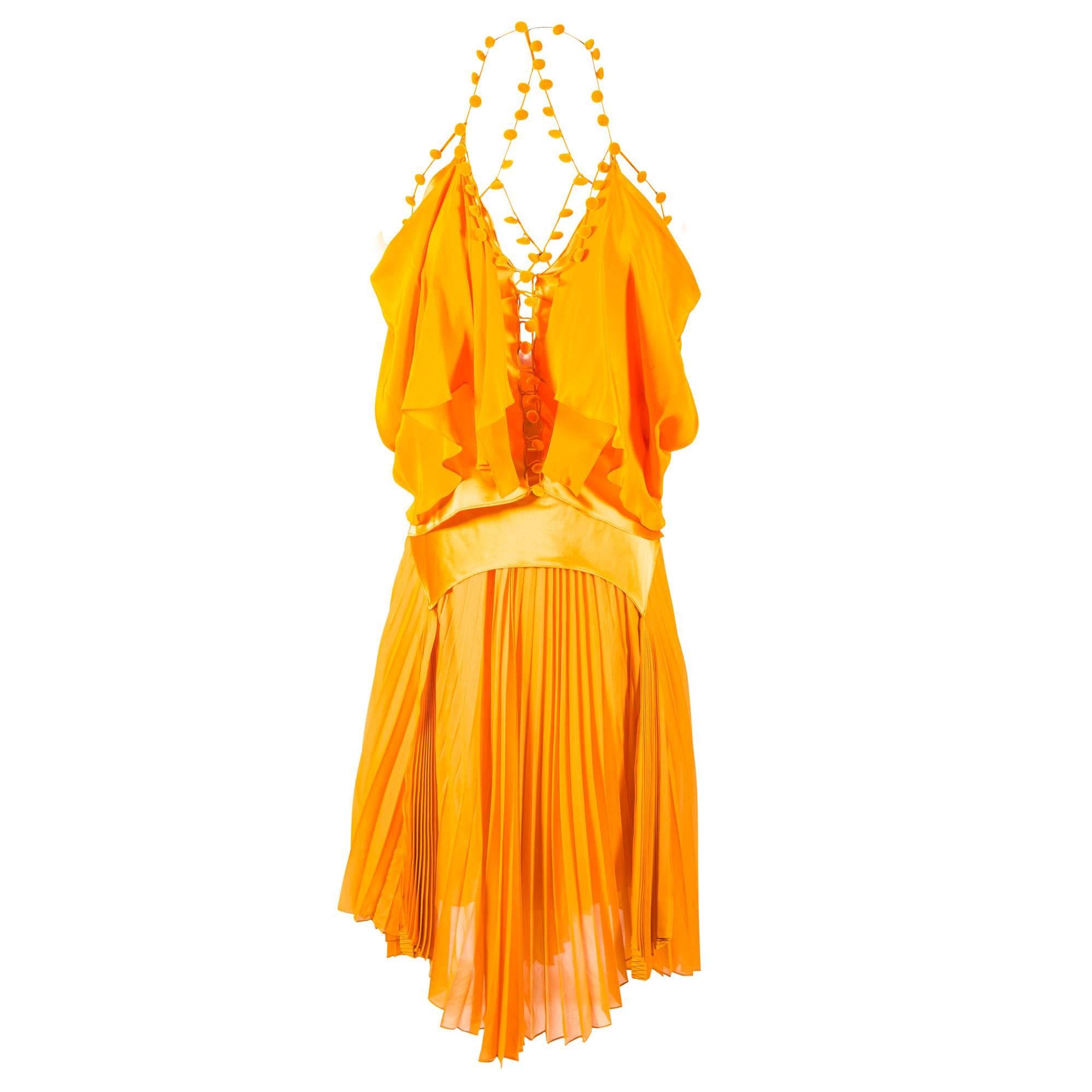 Tom Ford for Yves Saint Laurent Spring 2004 RTW Orange Silk top and skirt set For Sale