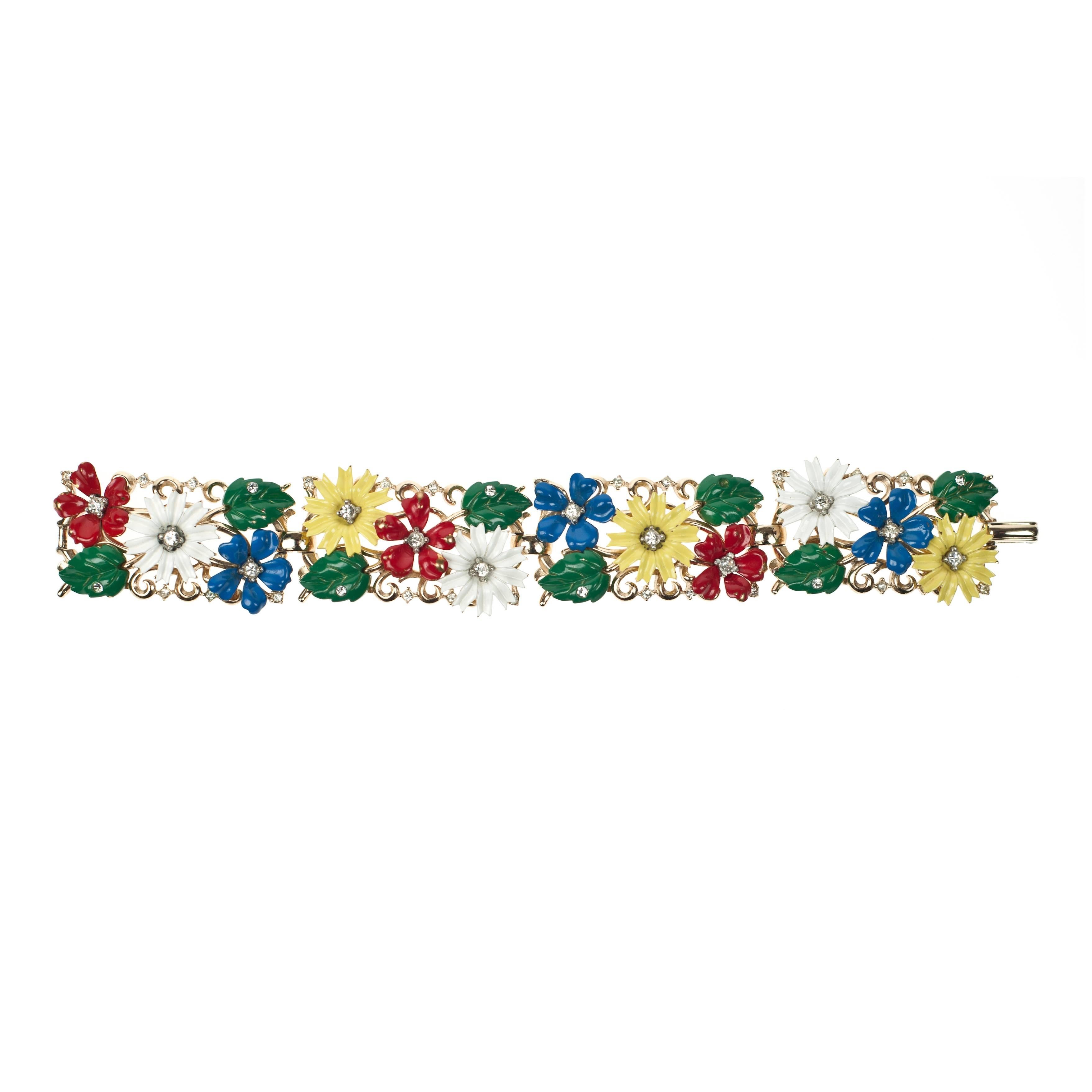 Vintage Multicoloured Trifari Field of Flowers Bracelet For Sale