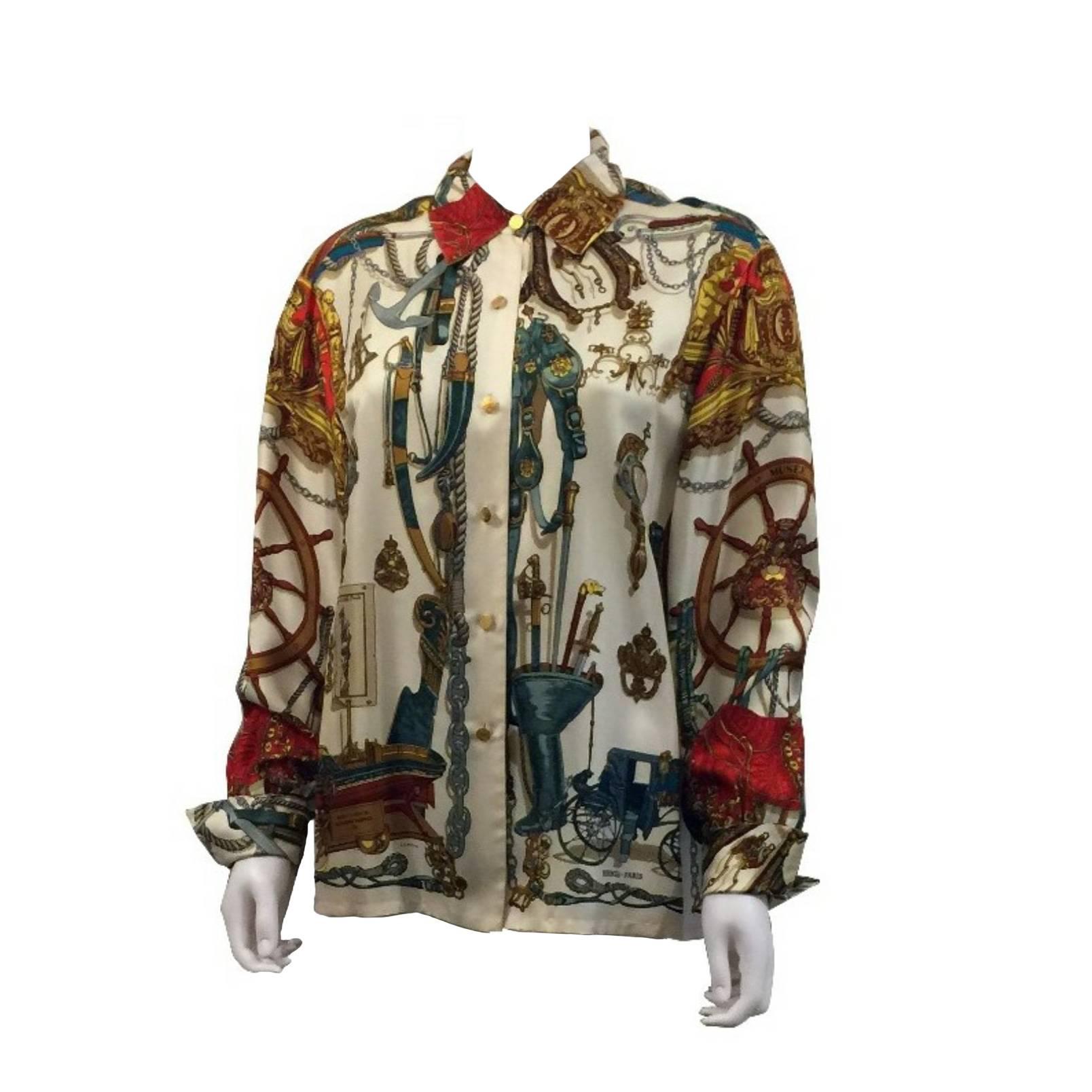 Hermes Paris 1990’s Musee Silk Blouse by Phillippe Ledoux