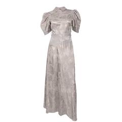 Late 1930's Grey Satin Floral Gown