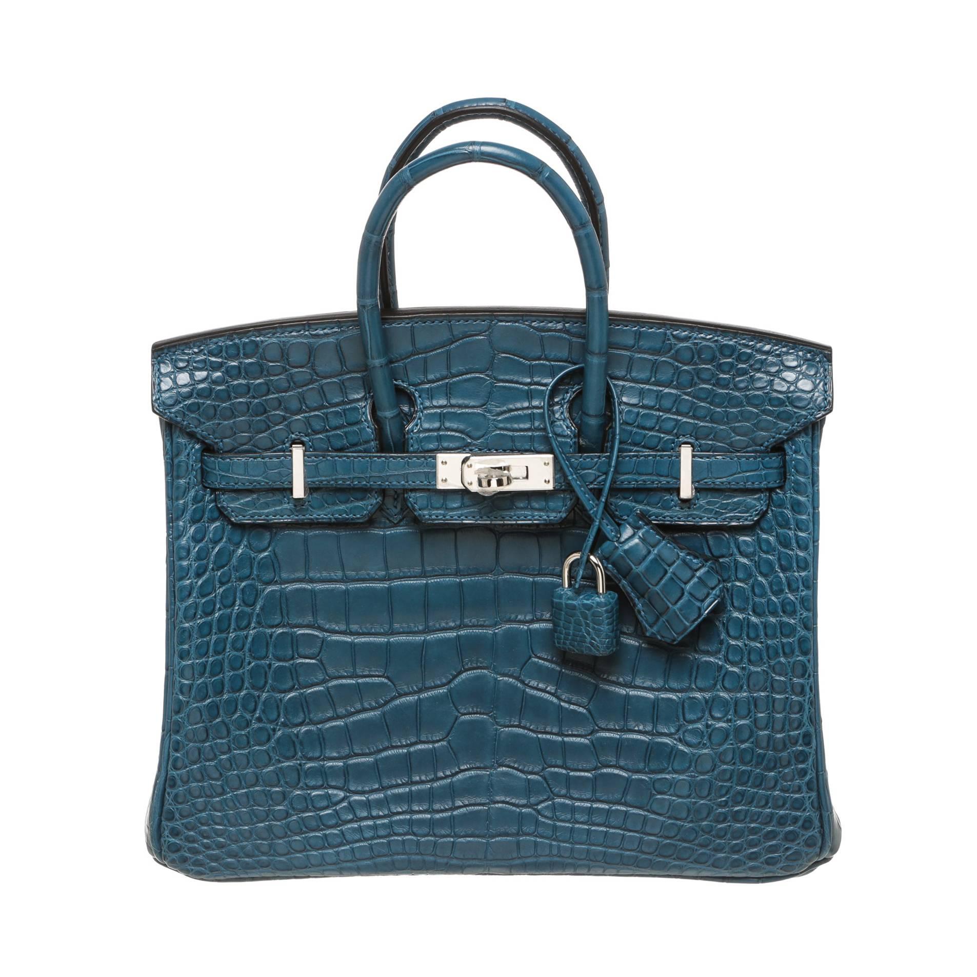 Hermes Colvert (Blue) Birkin 25cm Alligator Handbag PHW NEW